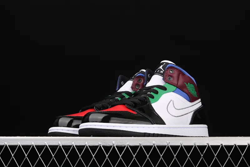 All categories Air Jordan Jordan series basketball shoes Air Jordan 1 Mid Air Jordan 1 Mid SE AJ1 Joe 1 patent leather multi-color splicing mid-top versatile casual sports sneakers DB5454-001
